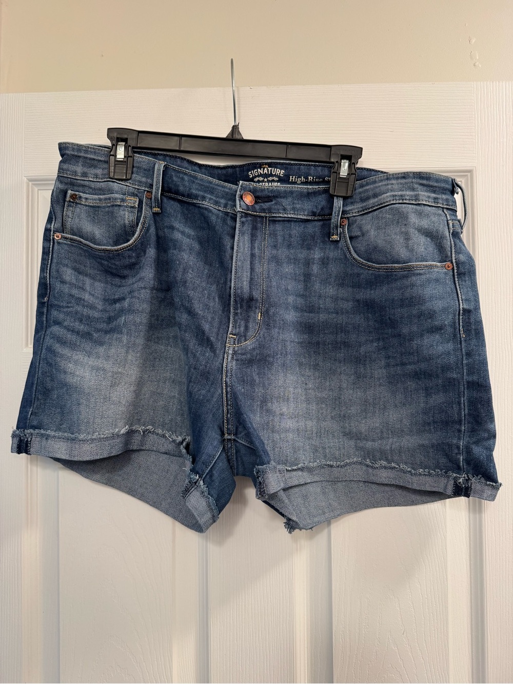 Signature by Levi Strauss Distressed Blue Denim High-Rise Shorts